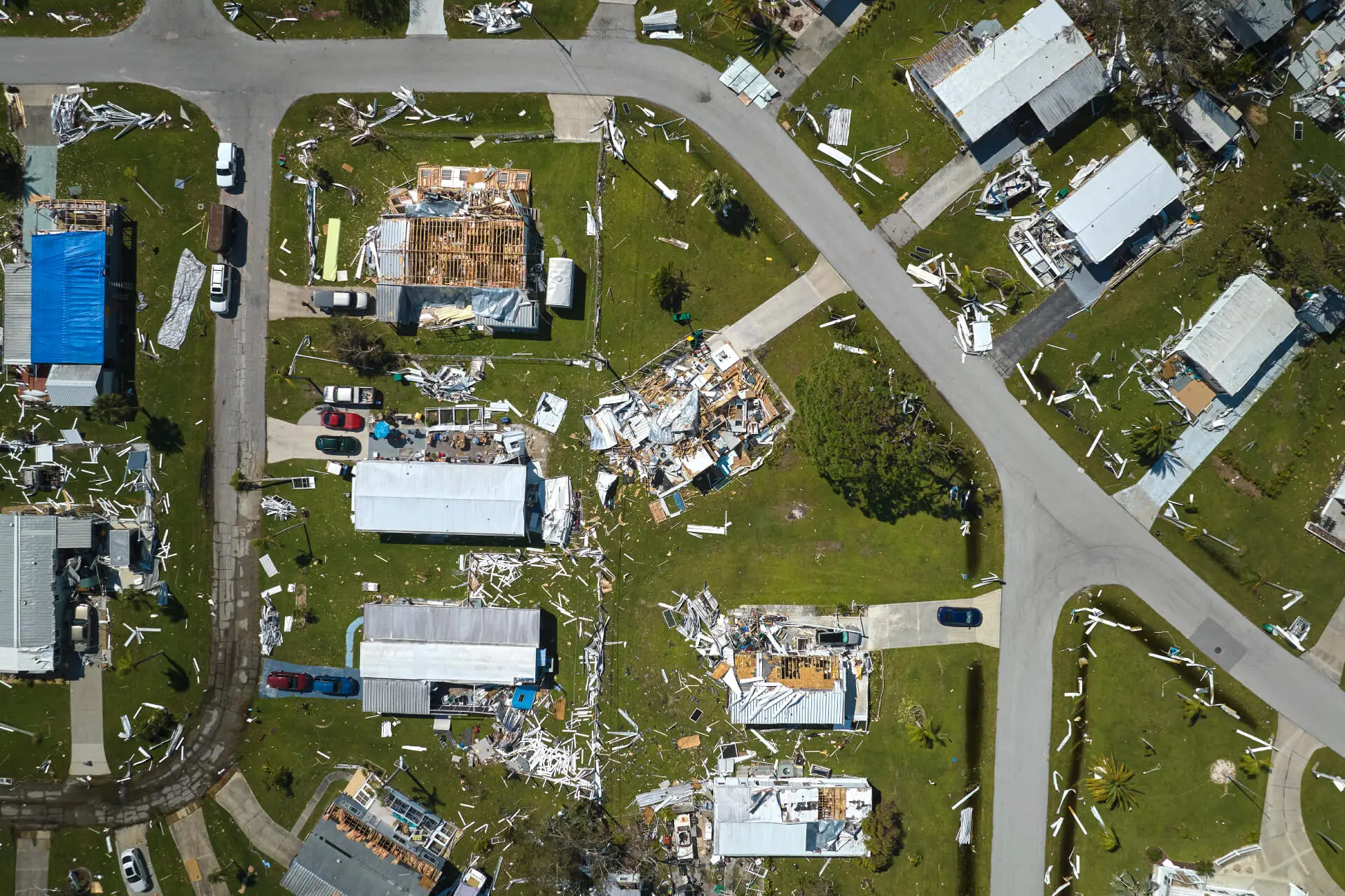 Destroyed by hurricane Ian suburban houses